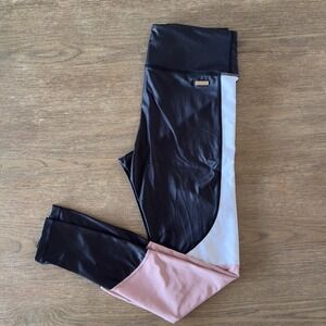 Alala Color Block Liquid Look Leggings-Rose/White/Black Combo-Women's Size Small